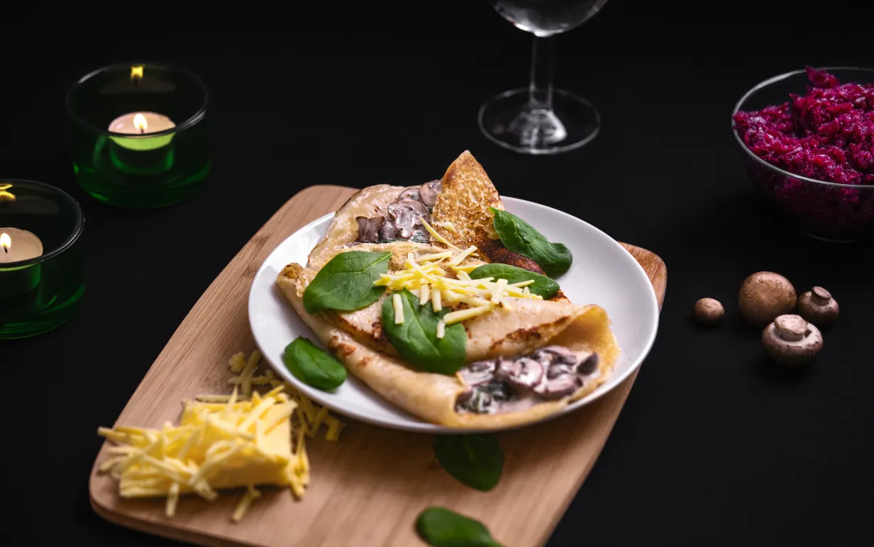 Veganska svampfyllda crêpes