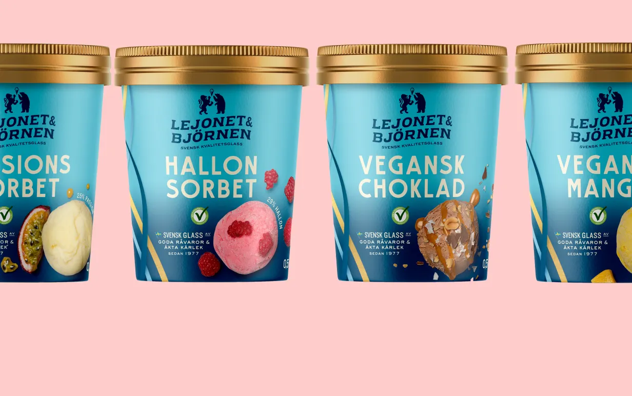 4 förpackningar glass från Lejonet och Björnen