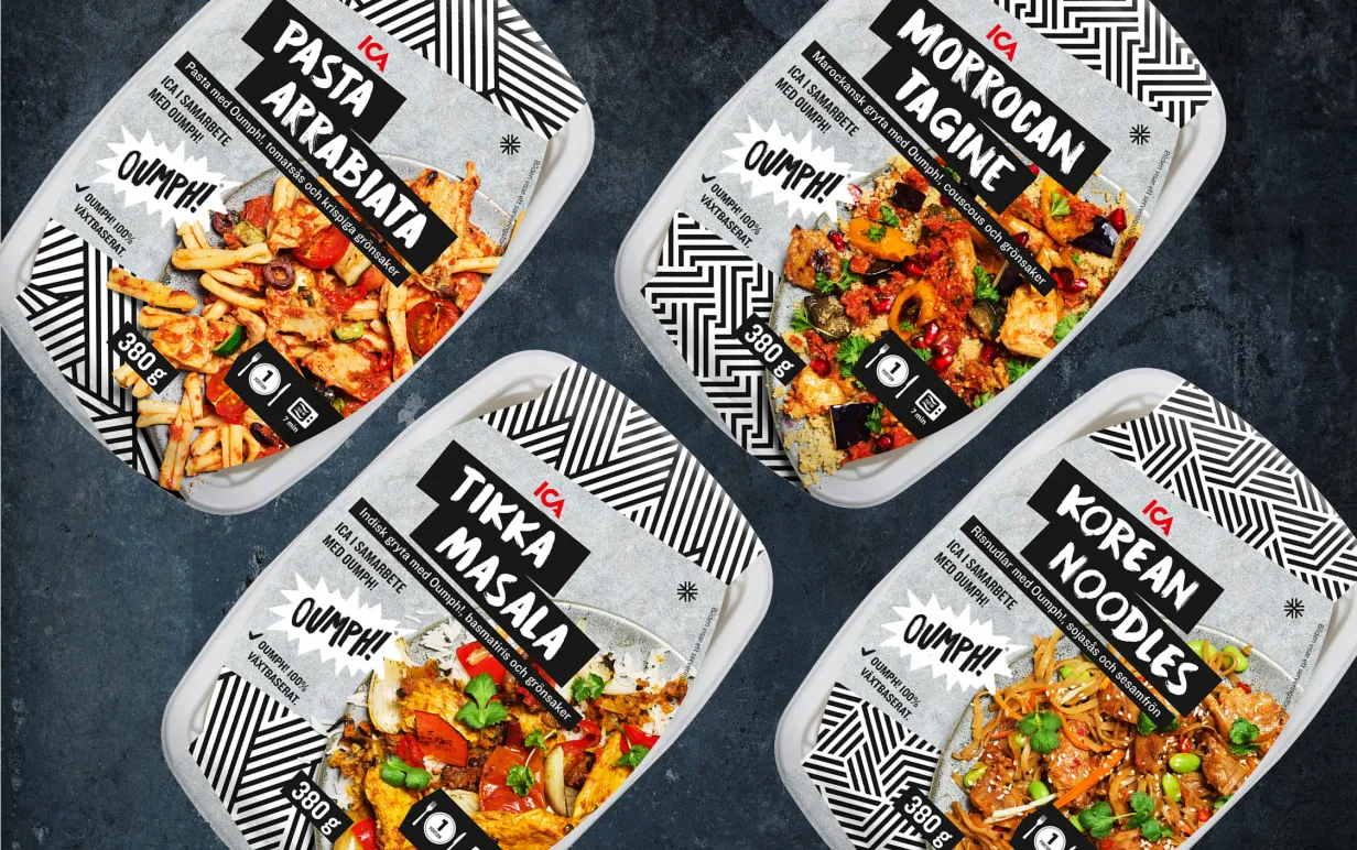 fyra veganska färdigrätter