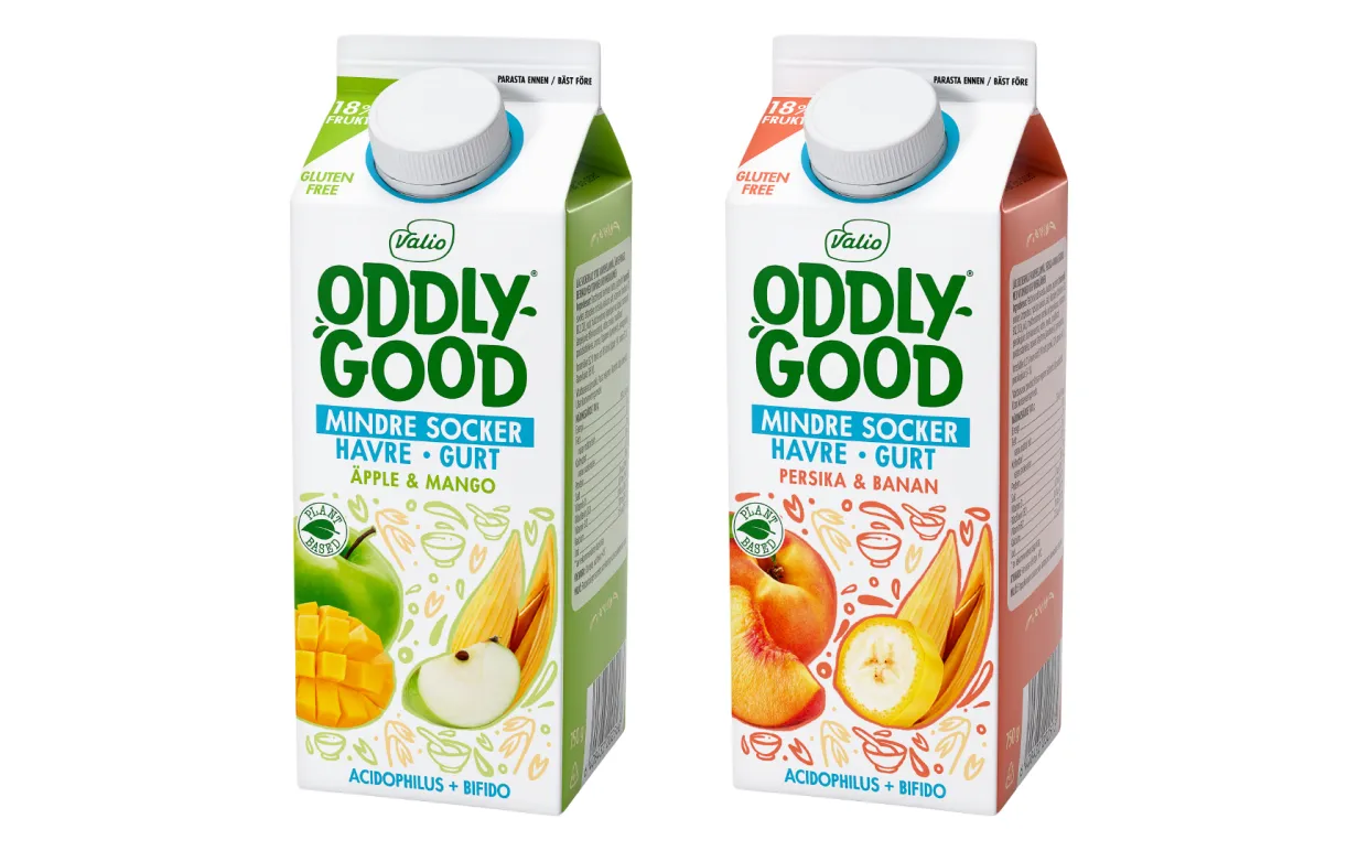 två förpackningar veganskt gurt från Oddlygood