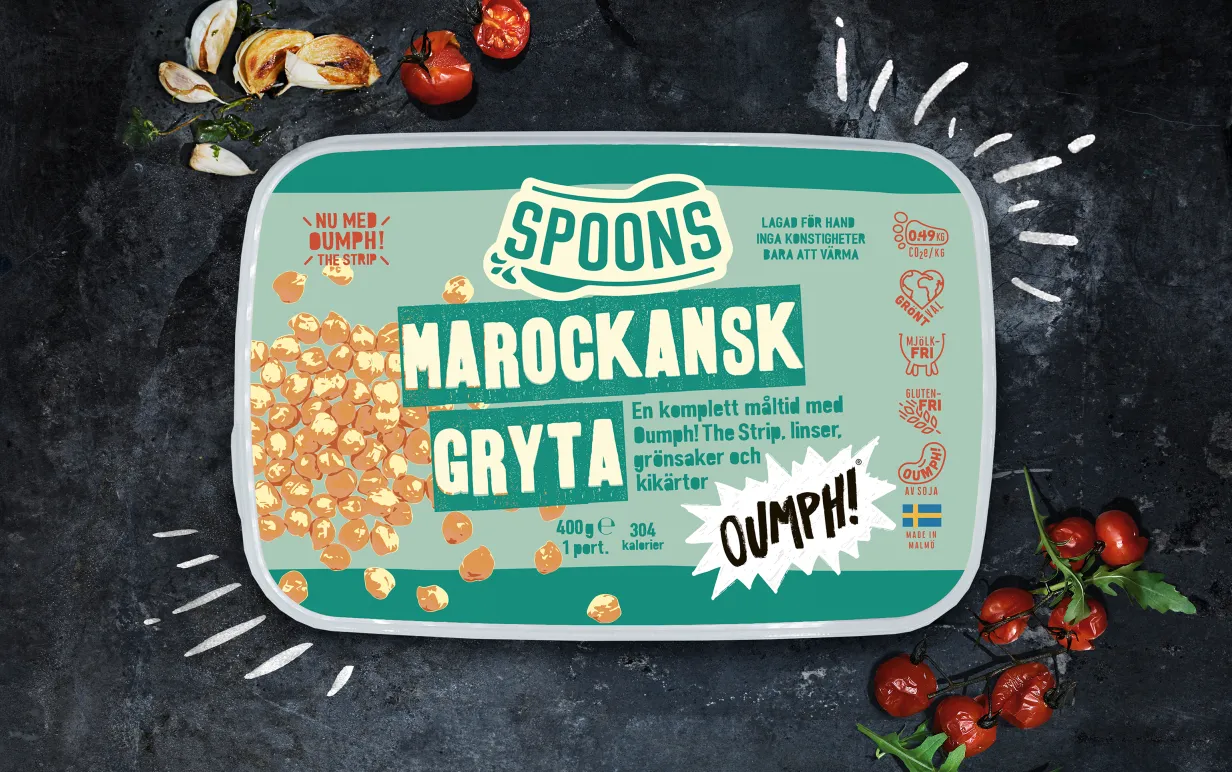 Vegansk soppa från spoons i ett samarbete med Oumph