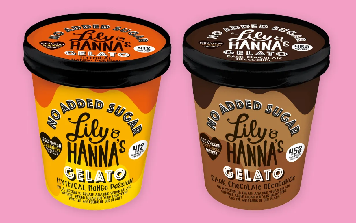 Lily &amp; Hanna's veganska gelato utan tillsatt socker, i smakerna Dark Chocolate Decadence och Mythical Mango Passion