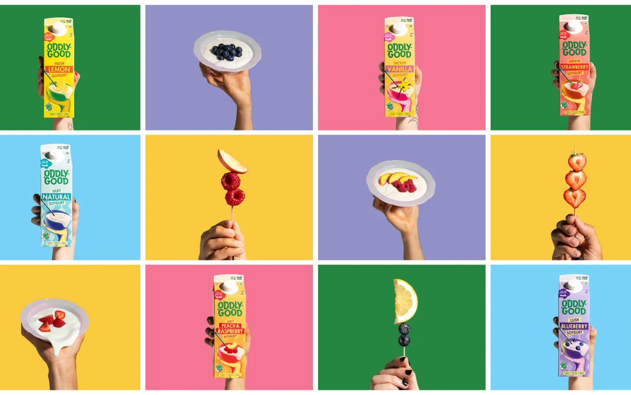 oddlygoodprodukter i olika rutor med olika färger