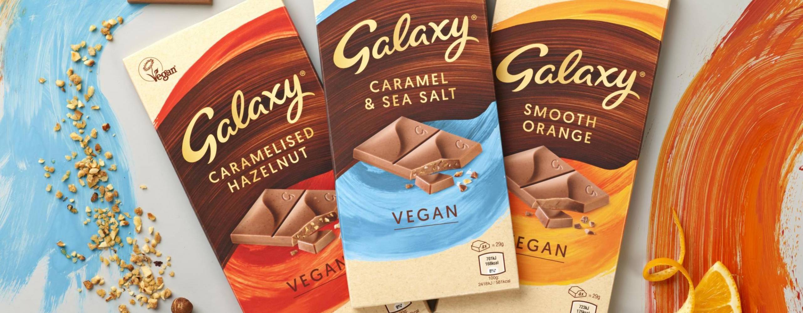 Tre veganska chokladkakor från Galaxy-serien