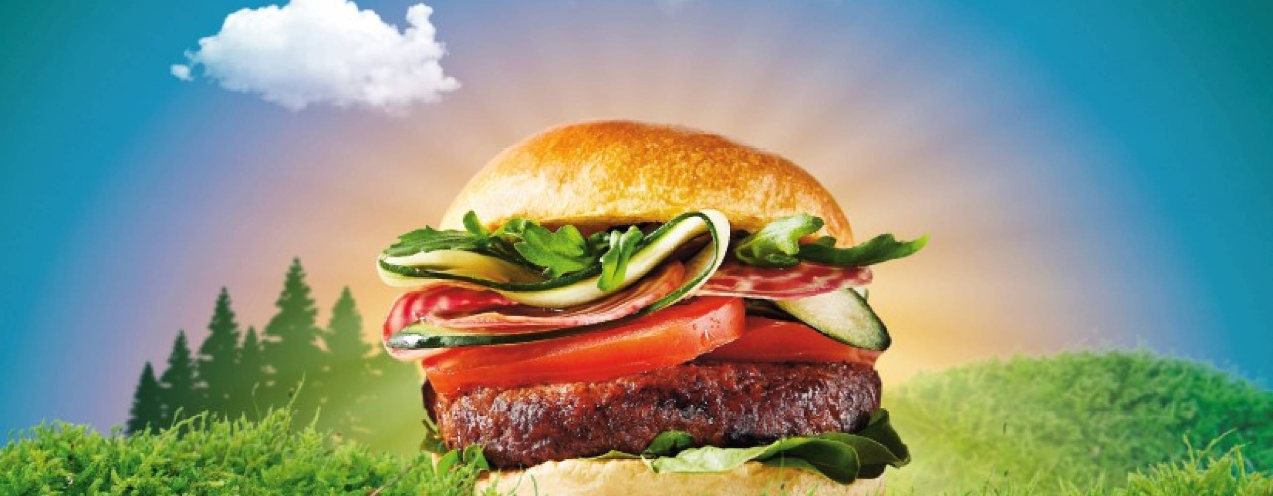 vegansk burgare med en idyllisk bakgrund