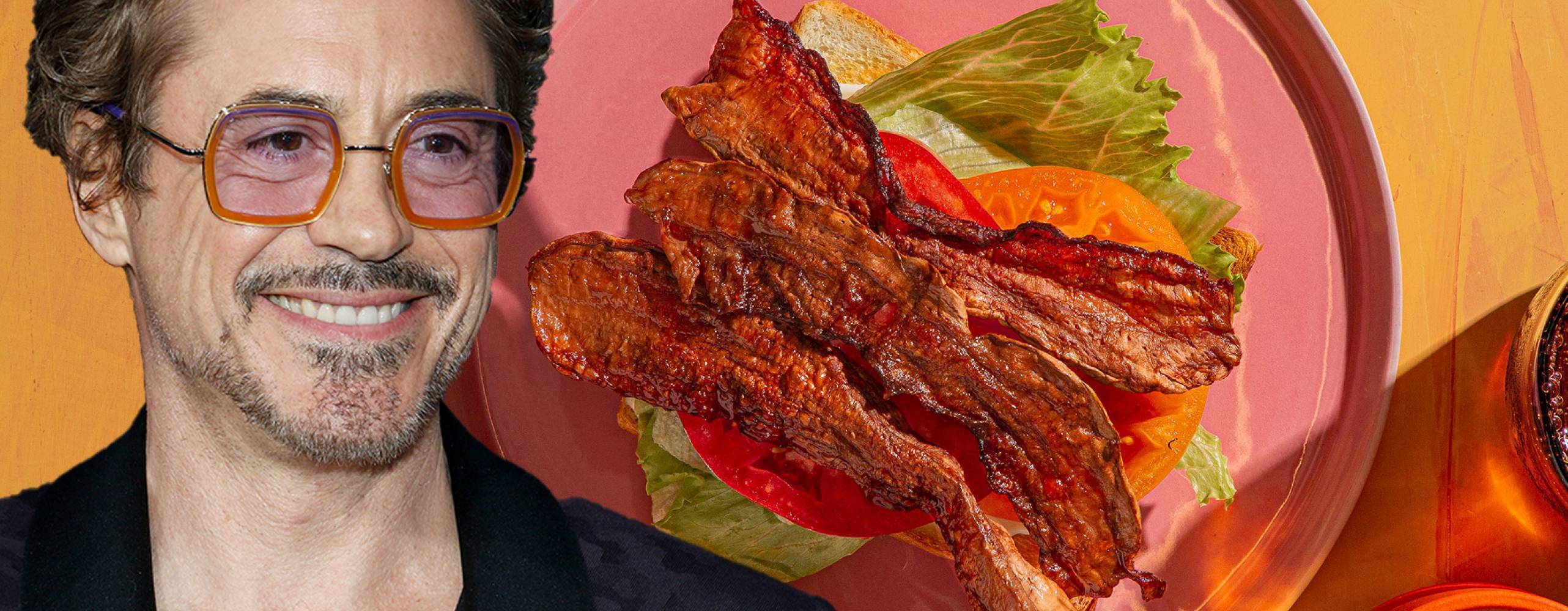 robert downey jr vegansk bacon på rosa tallrik