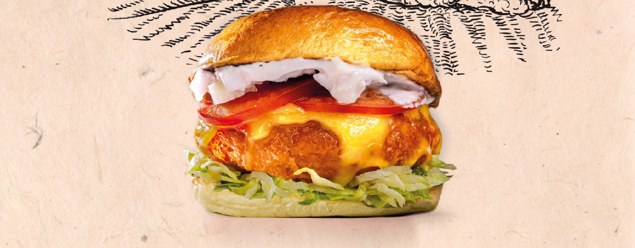 vegansk kycklingburgare på en gammal westen affisch