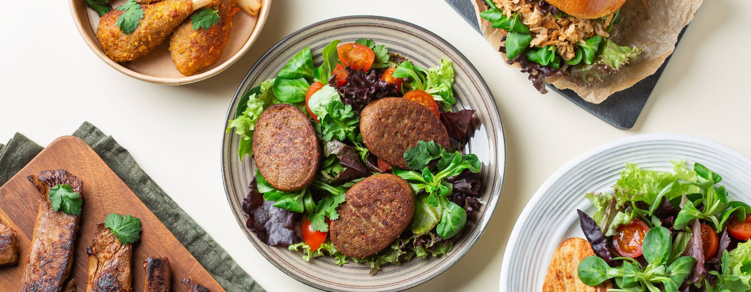 Variety of plant based meat, food to reduce carbon footprint