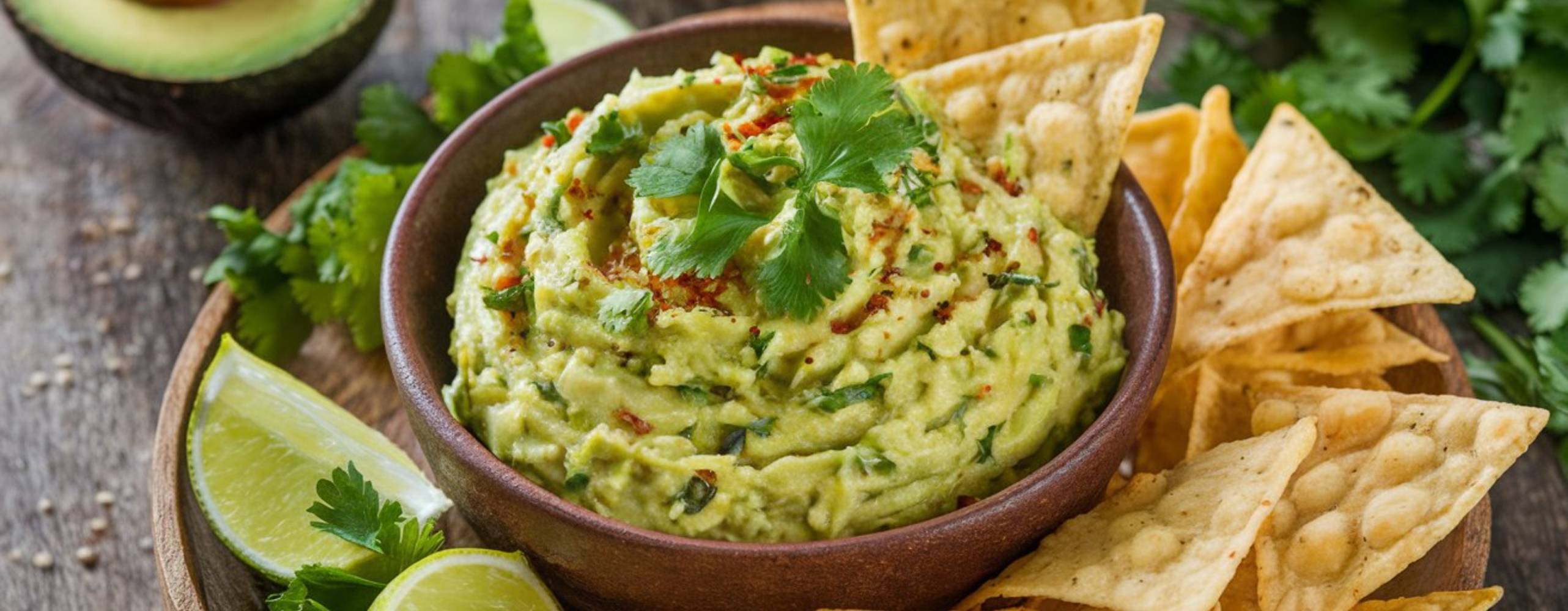 Guacamole på ett fat med nachos